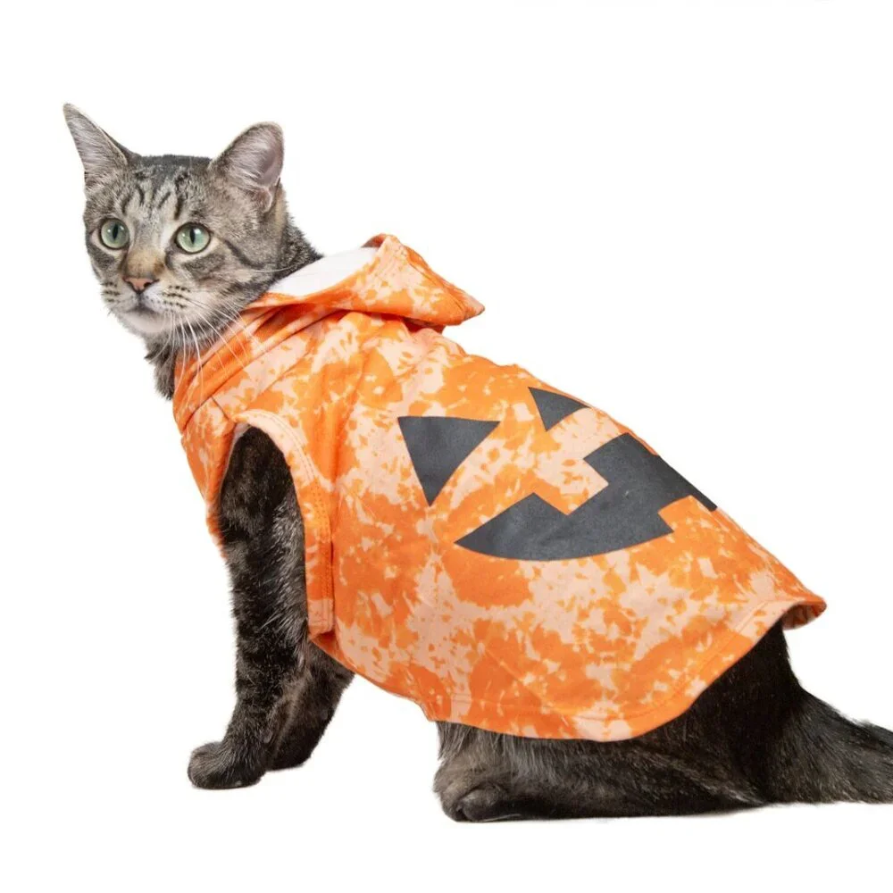 VibrantLife Halloween Hoodie Dog Clothing Orange Tie Dye Jack-O-Lantern